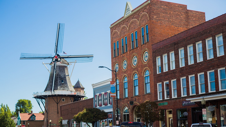 A view from the street of the Vermeer Mill in Pella, Iowa