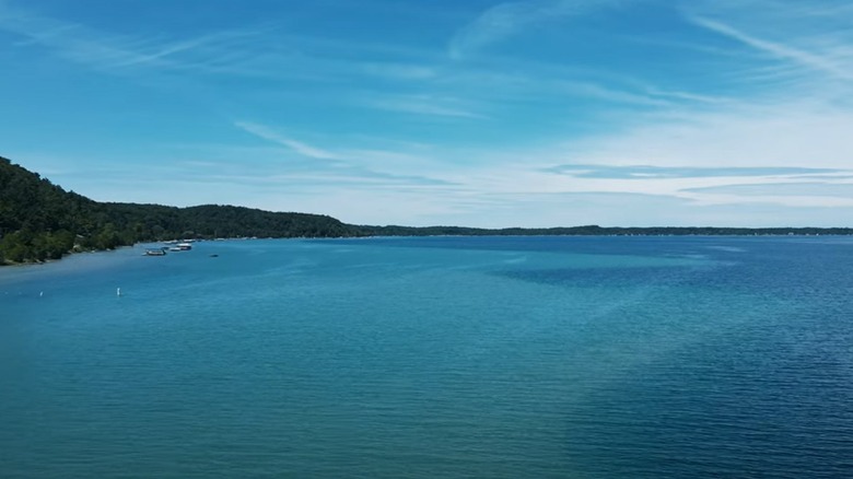 Clear Caribbean-colored lake water