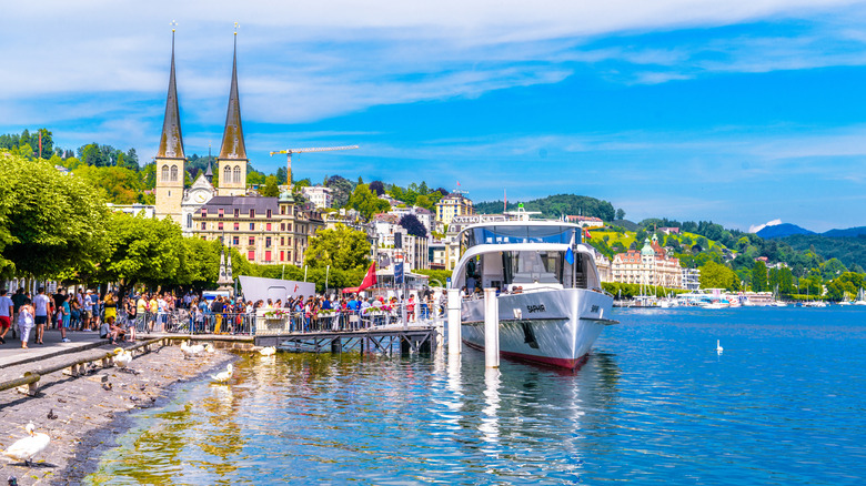 A pier in Lake Lucerne, Switzerland.