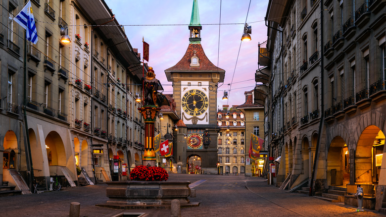 A clock in the Old City of Bern.