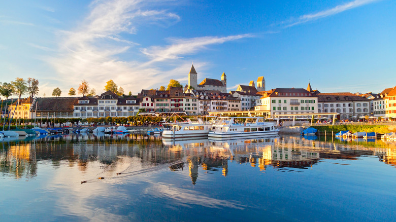 Rapperswil in Switzerland against a blue sky.