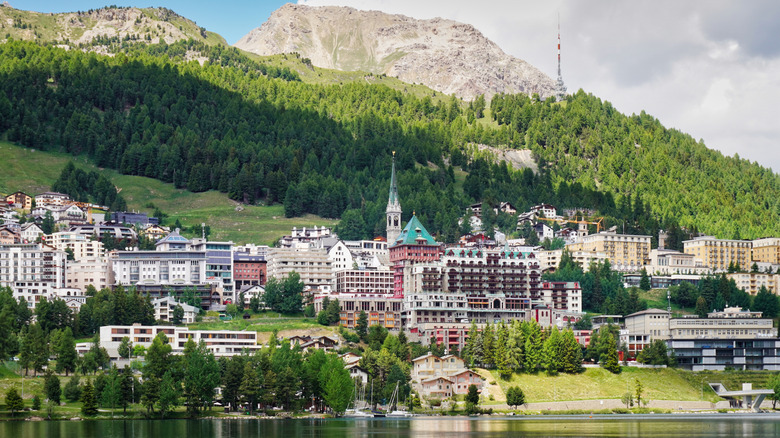 A panoramic view of St Moritz in the Swiss Alps.