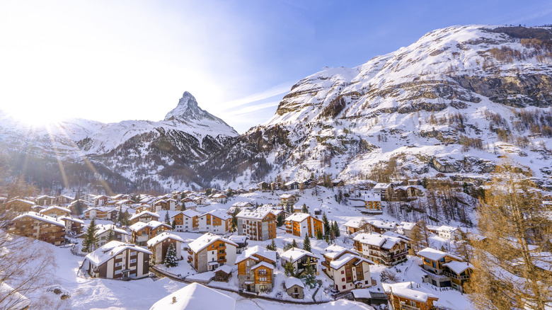 The village of Zermatt under snow.