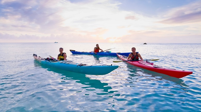 People kayaking in ocean