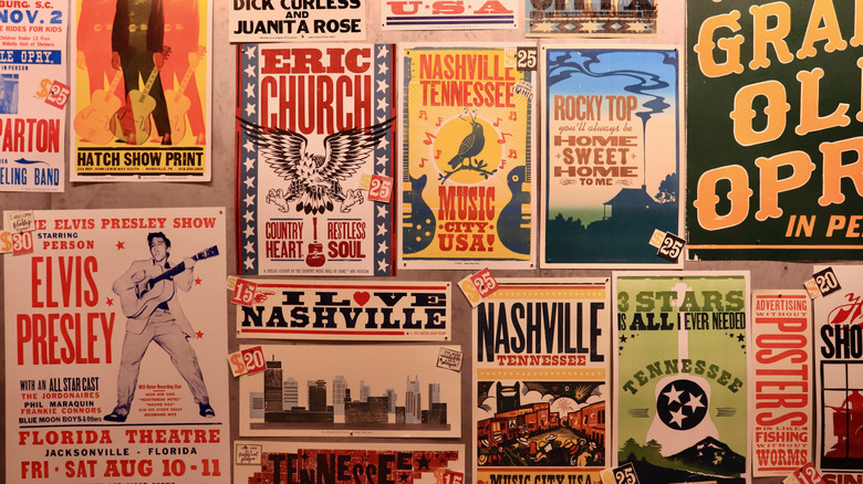 Colorful music posters at Hatch Show Print shop