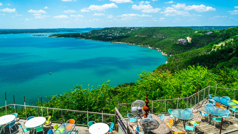 The view from Oasis Restaurant on Lake Travis in Austin, Texas