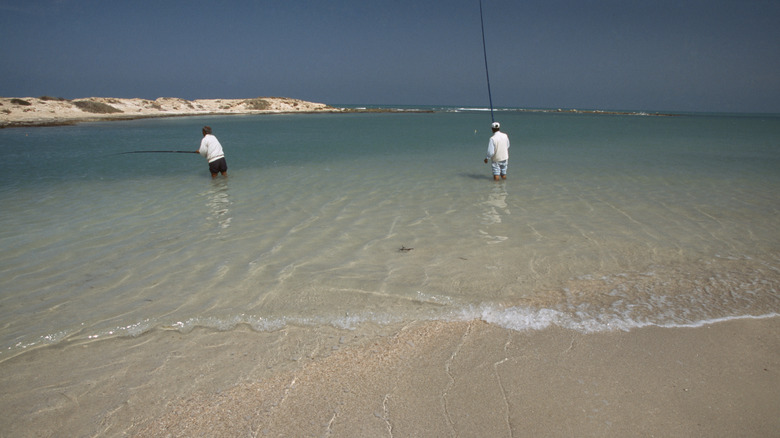 Two people fishing at Matagorda Beach