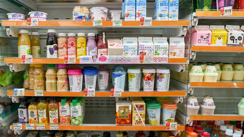 Beverages in convenience store refrigerator