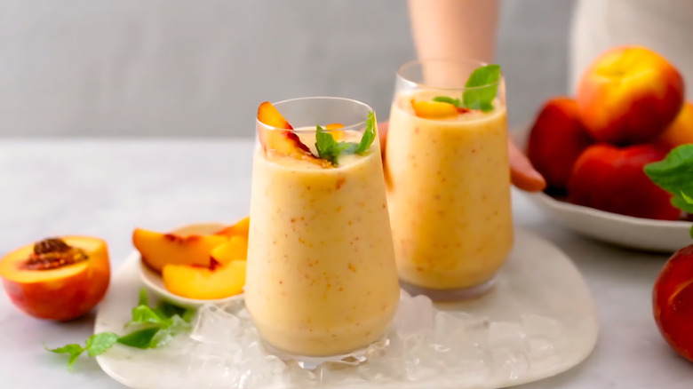 Peach smoothies in glasses