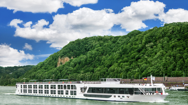 Emerald cruise ship on a river in Germany