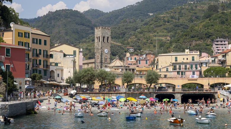 Boats and umbrellas on the Cinque Terre coast