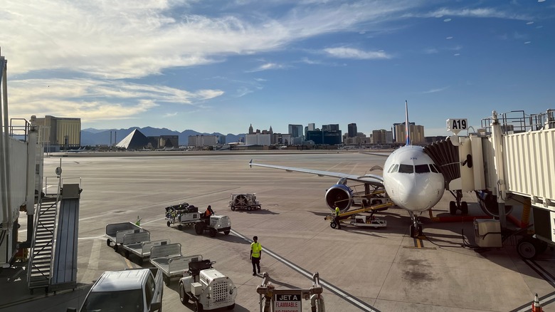 Plane and baggage workers at Harry Reid Airport