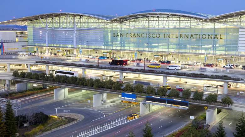 San Fracisco International Airport terminal at dusk