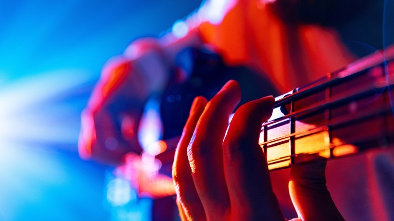 close up guitar and fingers