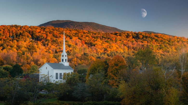 Fall foliage with a church