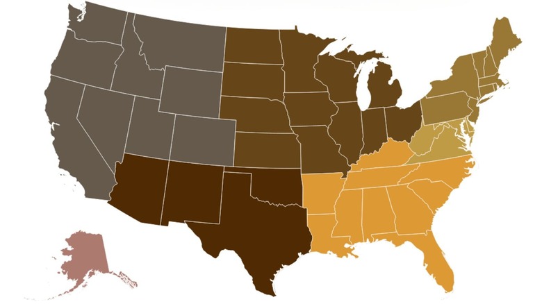 Colored map of the United States