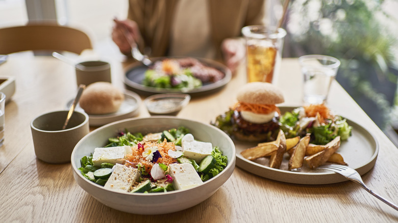 dishes at vegan restaurant table