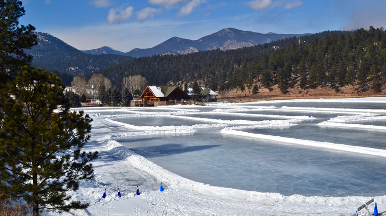 Ice skating rink on Evergreen Lake.