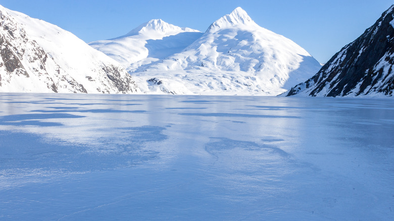 Frozen waters with view of Portage Glacier in Alaska.