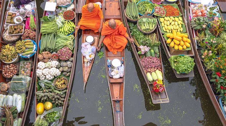 Aerial view of a floating market in Thailand