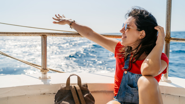 woman on boat tour Greek Islands