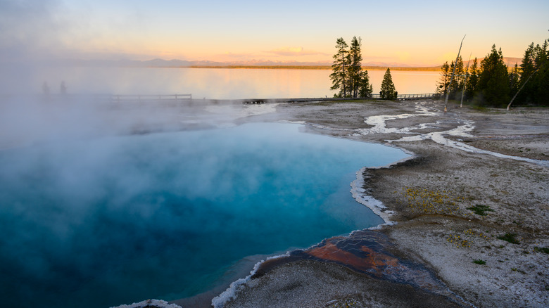 hot springs with steam rising