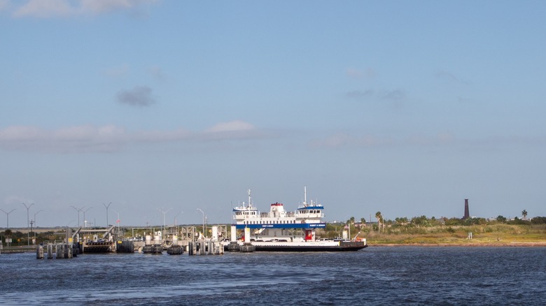 View from Port Bolivar and the ferry from Bolivar to Galveston