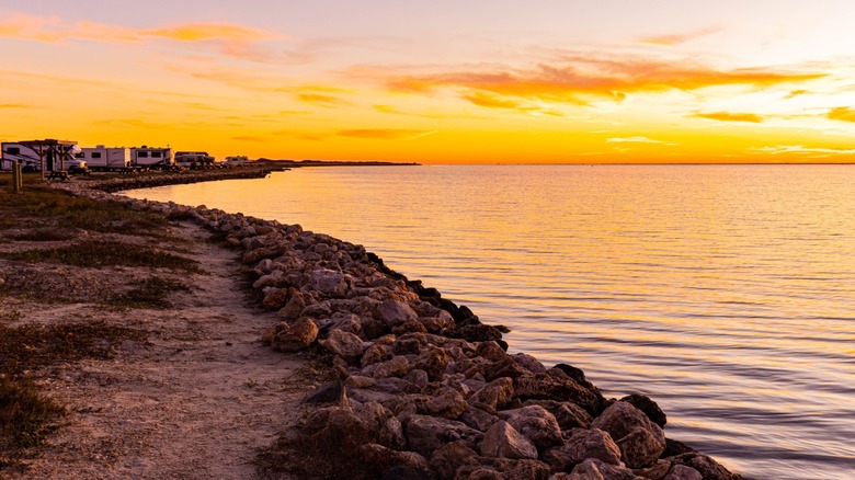 RVs lined up along the coast of Padre Island