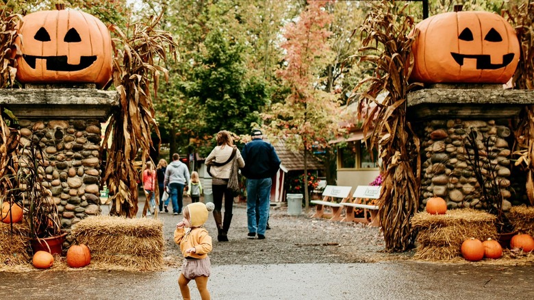 Knoebels entrance with Halloween decorations