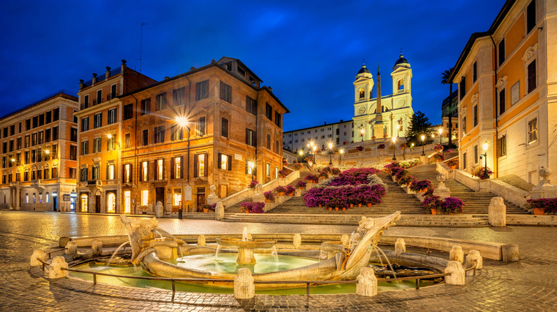 The Spanish Steps in Rome at dusk