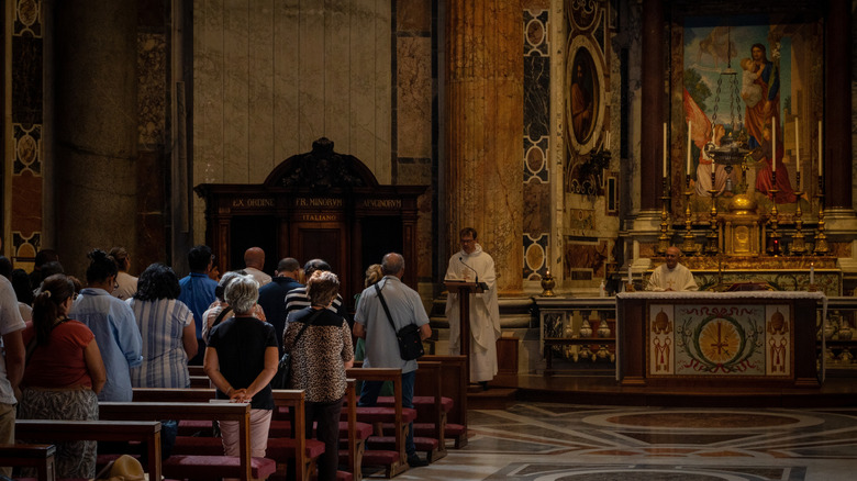 People lined up for Mass in St. Peter's Basilica