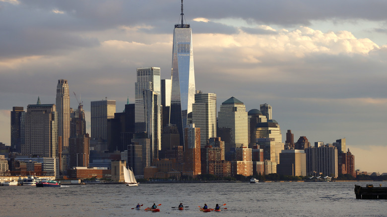 Kayakers and New York City skyline