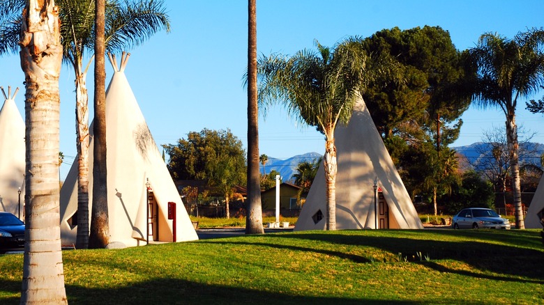 Wigwams on the grounds of the Wigman Motel, California