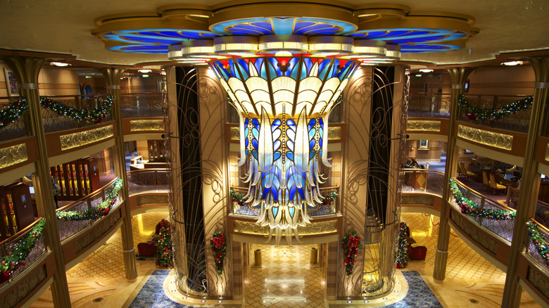 Disney cruise ship decorated for Christmas