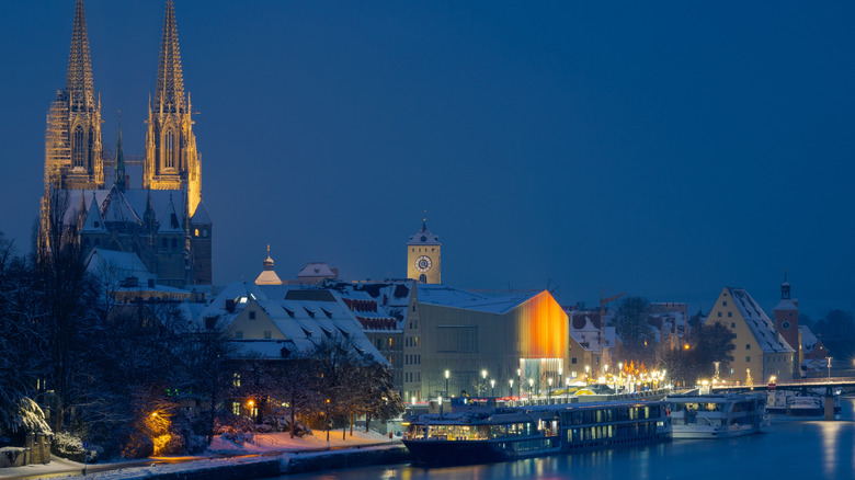 View of Christmas lights from the water