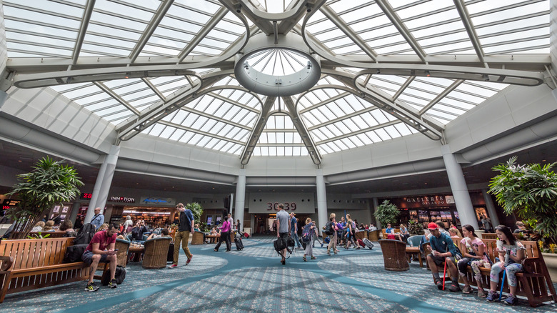 Bright, airy lounge at Orlando International Airport