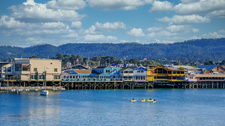 View of colorful Monterey houses from the water