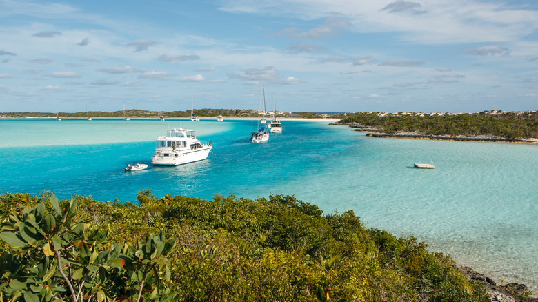 Visiting boats moored near Warderick Wells Cay in the Bahamas