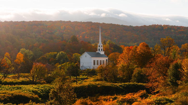 Church in Stowe in autumn