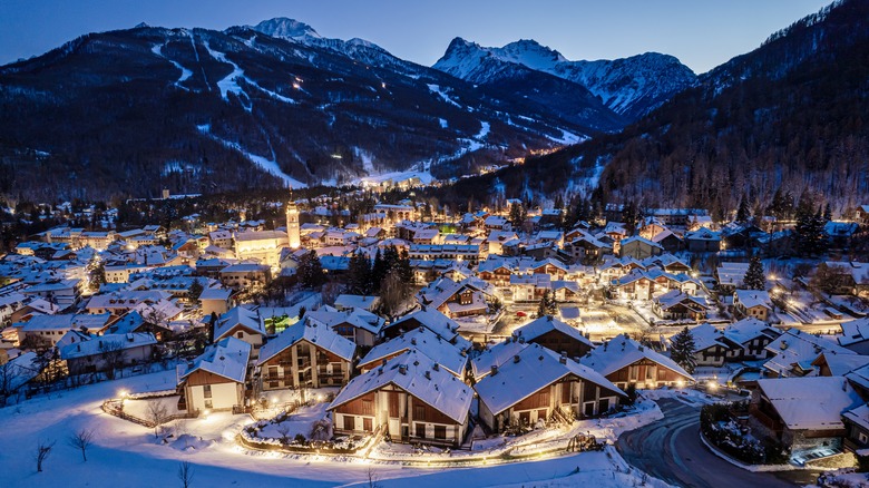 Snow-covered ski town of Bardonecchia surrounded by Italian Alps