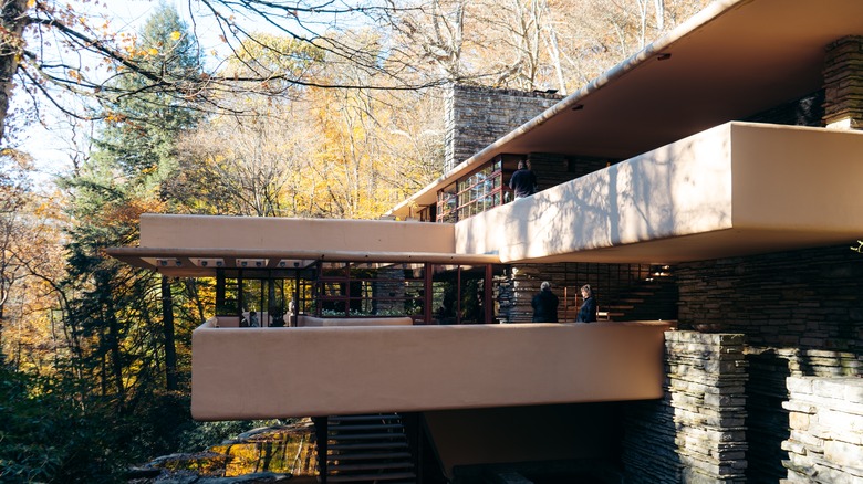 People outside on a balcony at Fallingwater