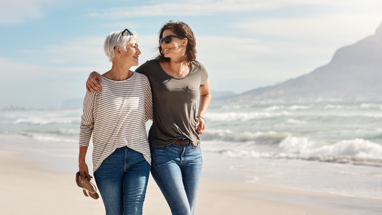 Daughter and mother on beach