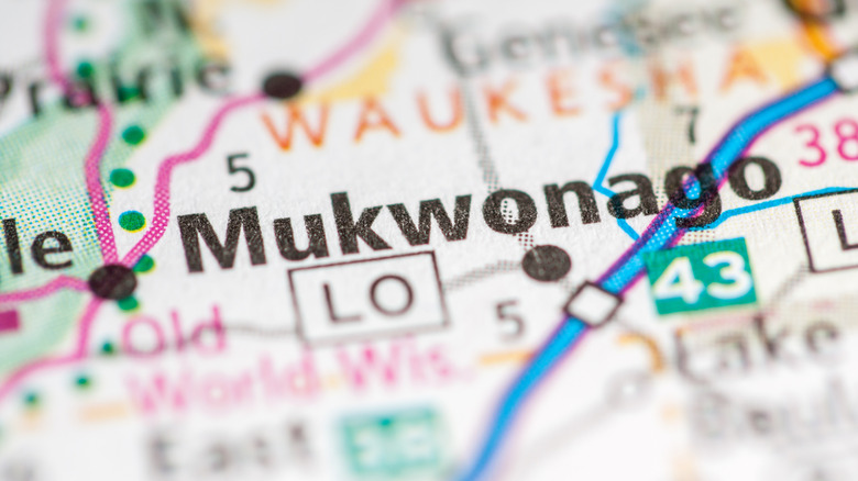 Mukwonago, Wisconsin map closeup