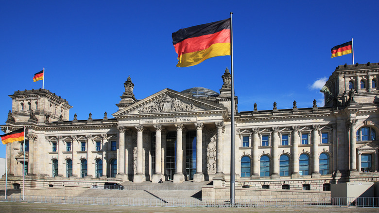 The Reichstag and German flags in Berlin