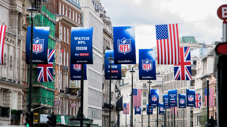 NFL banners hang in Oxford Street, London