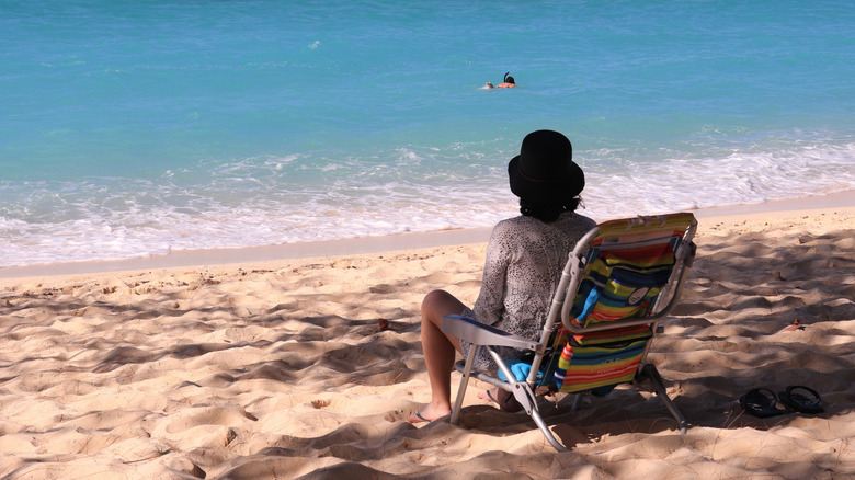 woman in beach chair