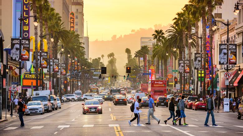 People walking through Los Angeles