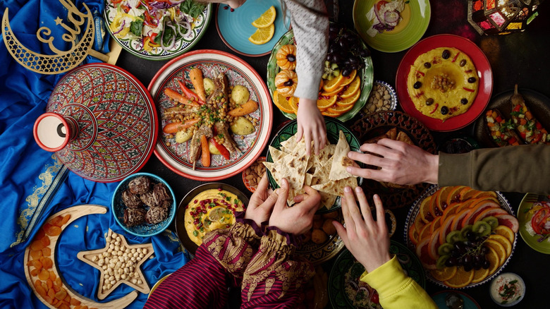 Colorful communal meal in India