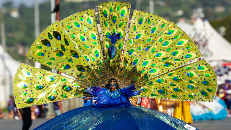 A woman in an elaborate during Carnival celebrations in Trinidad