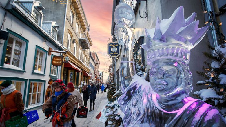 Ice sculpture during carnival in Quebec City, Canada